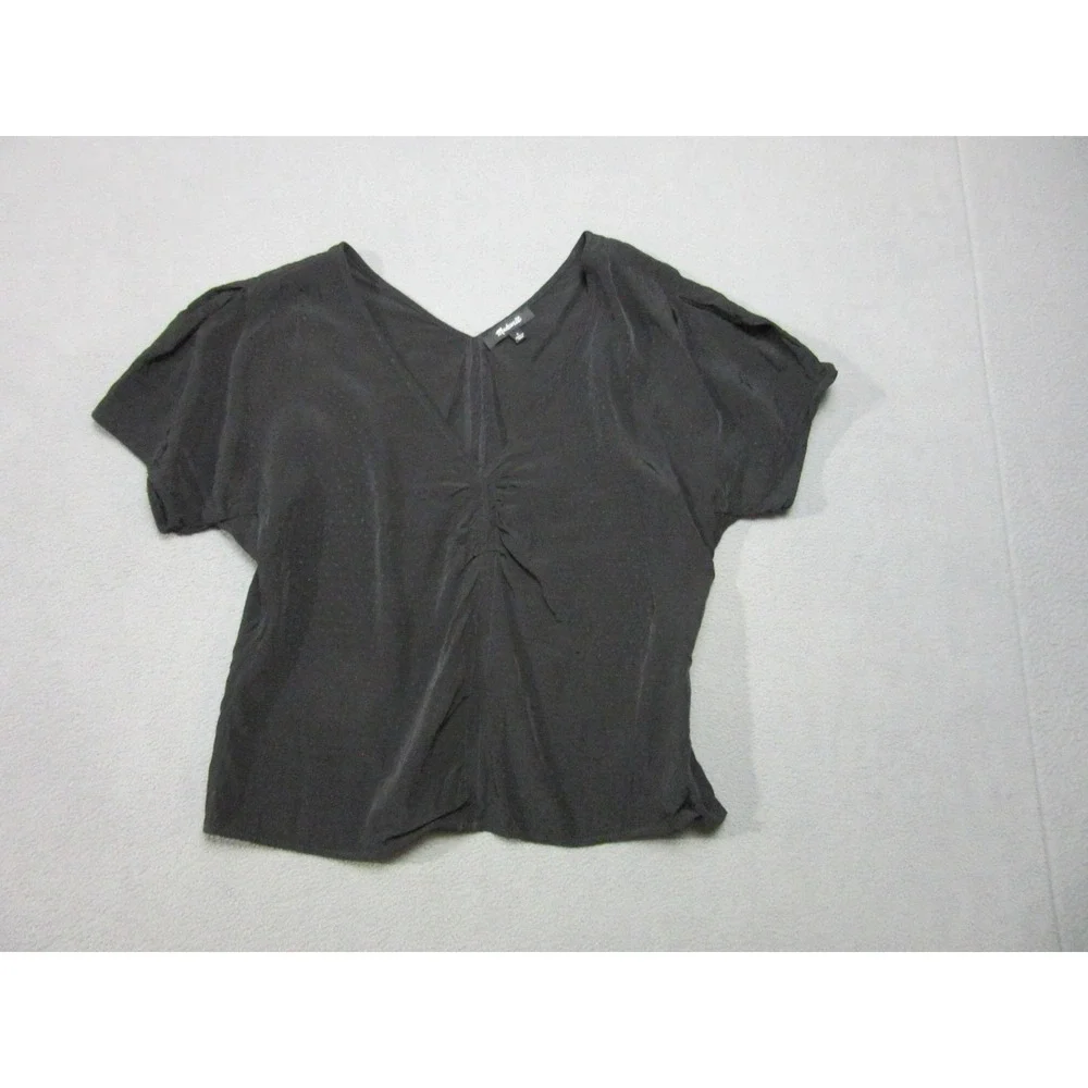 Madewell Top Womens 6 Black Rouched Jacquard Romantic V Neck Soft Viscose